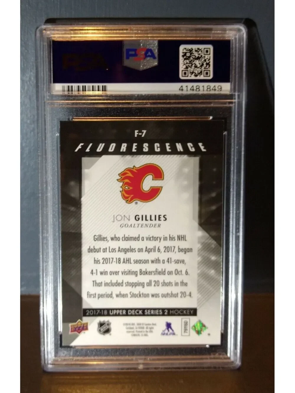 2017 Jon Gillies Upper Deck Fluorescence #F-7 Hockey Card - PSA 9 MINT
